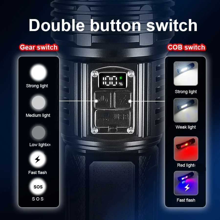 1000000LM Most Powerful LED Flashlight Rechargeable Typec Flashlight Long Range 6000M Tactical Torch Light For Fishing Hunting D250928