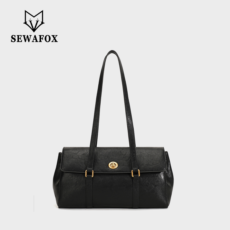Sewafox Women's Shoulder Bag Fashion Retro Shoulder Bag Suitable for Daily Use Black Dark Brown