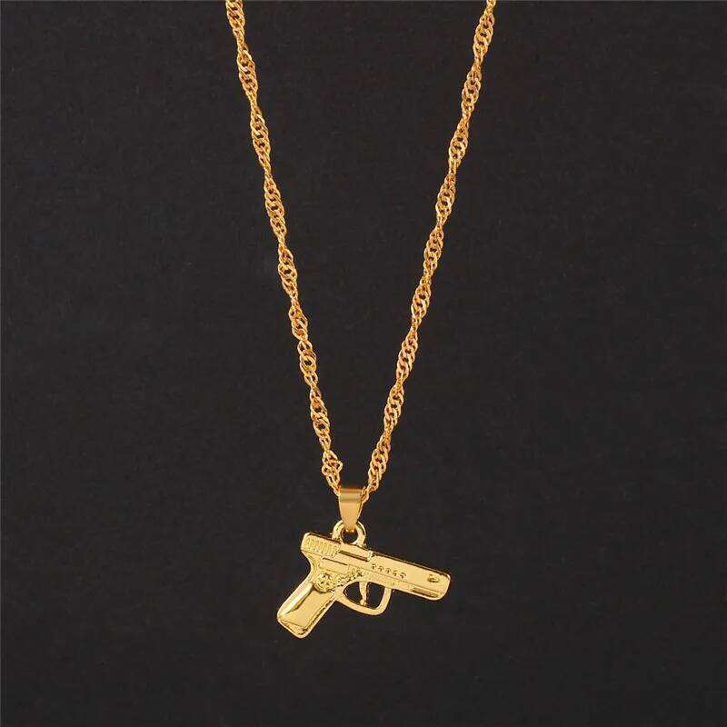 HipHop Golden Gun Pistol Lovely Gift for the Man Goth Choker Clavicle Chain Necklace