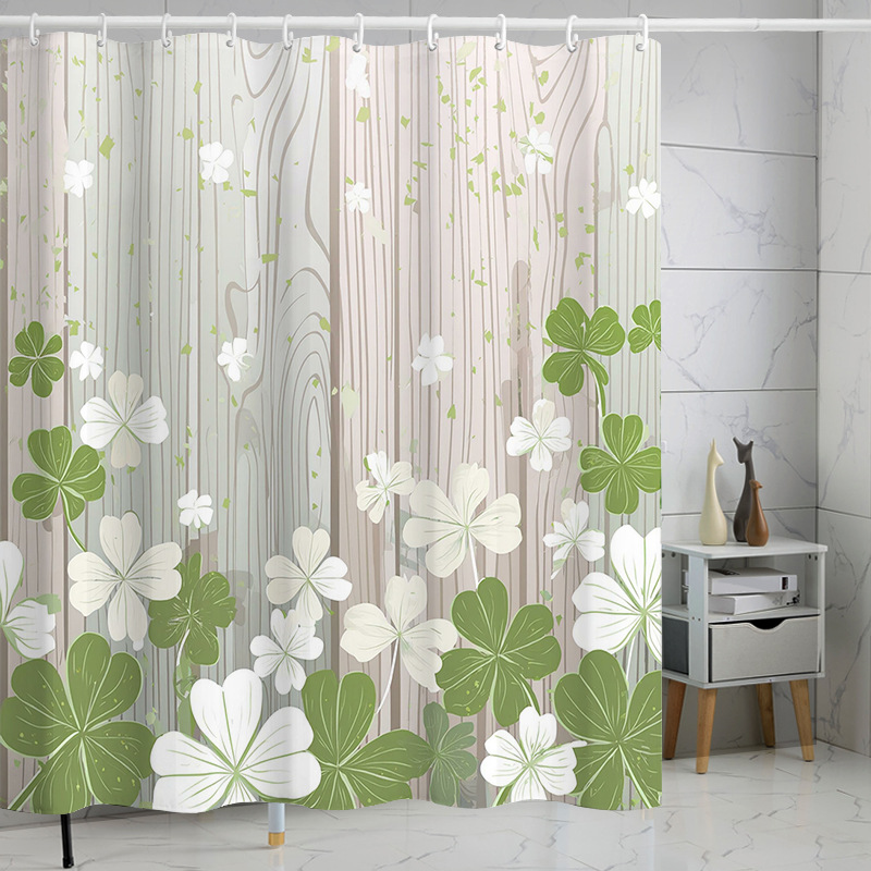 YL-37282 Tropical green leaf print shower curtain bathroom curtain waterproof and mildew proof partition curtain free punching hanging curtain