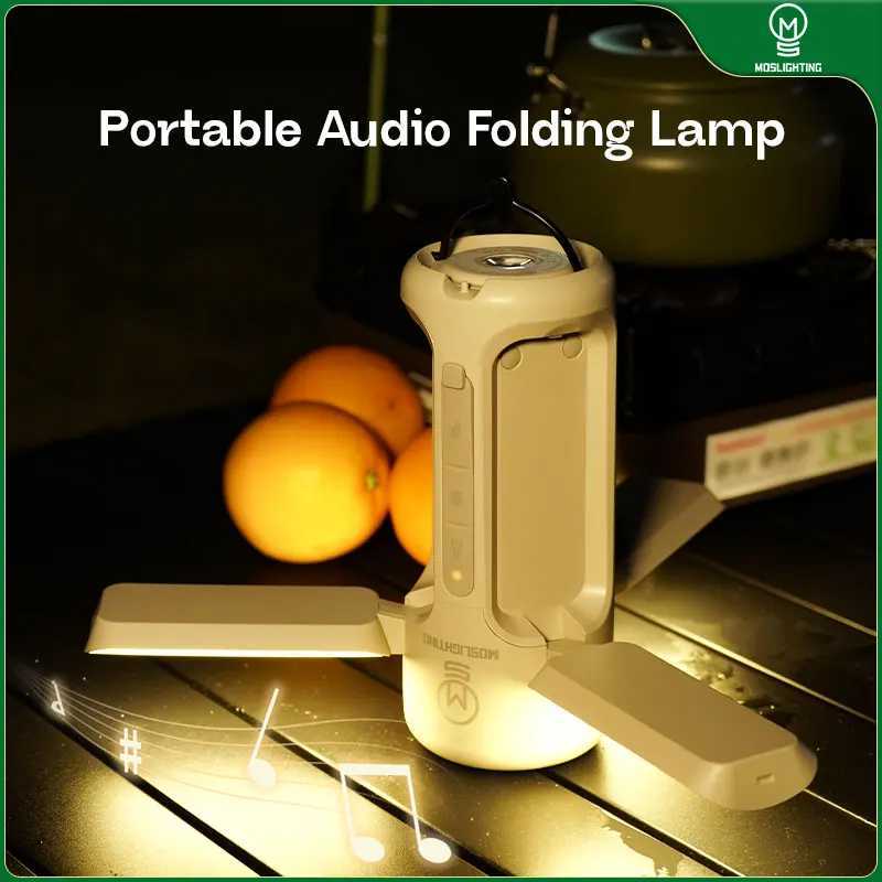 MOSLIGHTING Folding Outdoor Camping Lantern Portable Bluetooth Speaker Rechargeable Emergency Light Flashlight Hanging Tent Lamp C250928