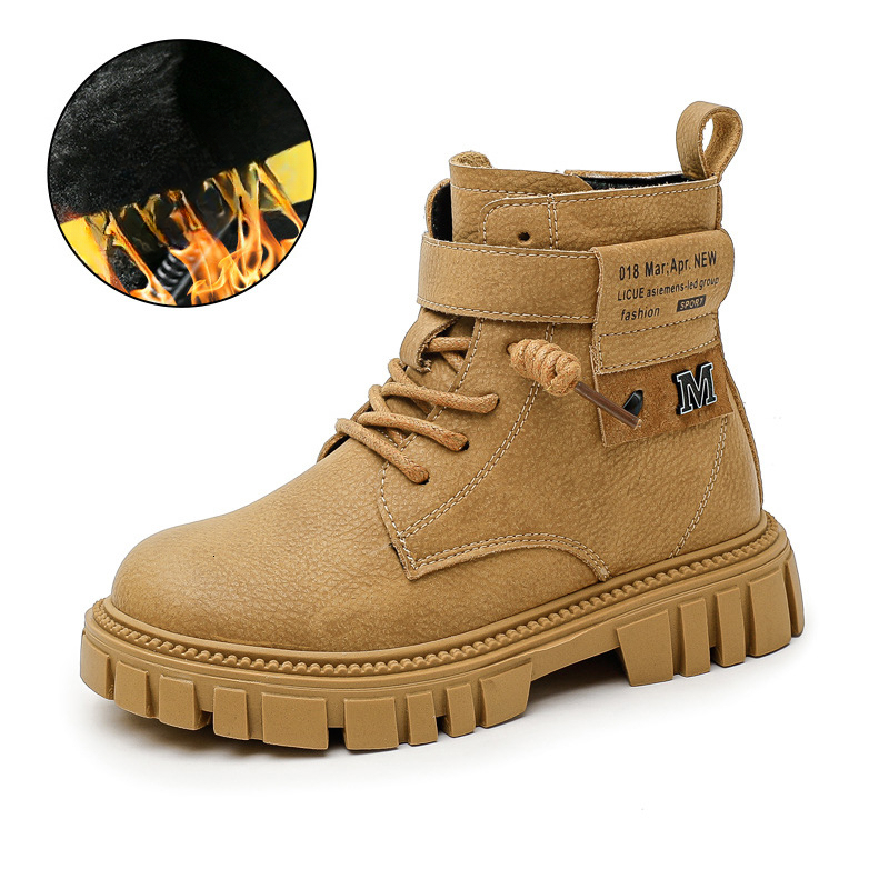 Autumn and winter new men's Martin boots, casual children's short boots, Korean style trendy little boys' leather cotton boots, designe