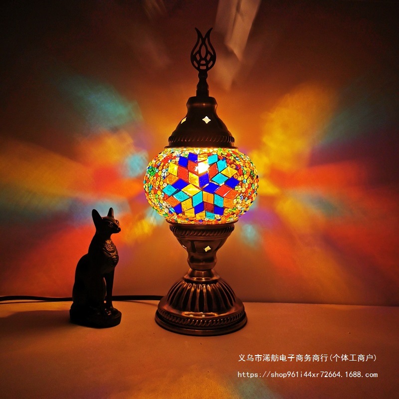 USB Rechargeable Turkish Mosaic Table Lamp Vintage Art Deco Handcrafted Lamparas De Mesa Ball Glass Bed Light Led Night Lampe Z250211