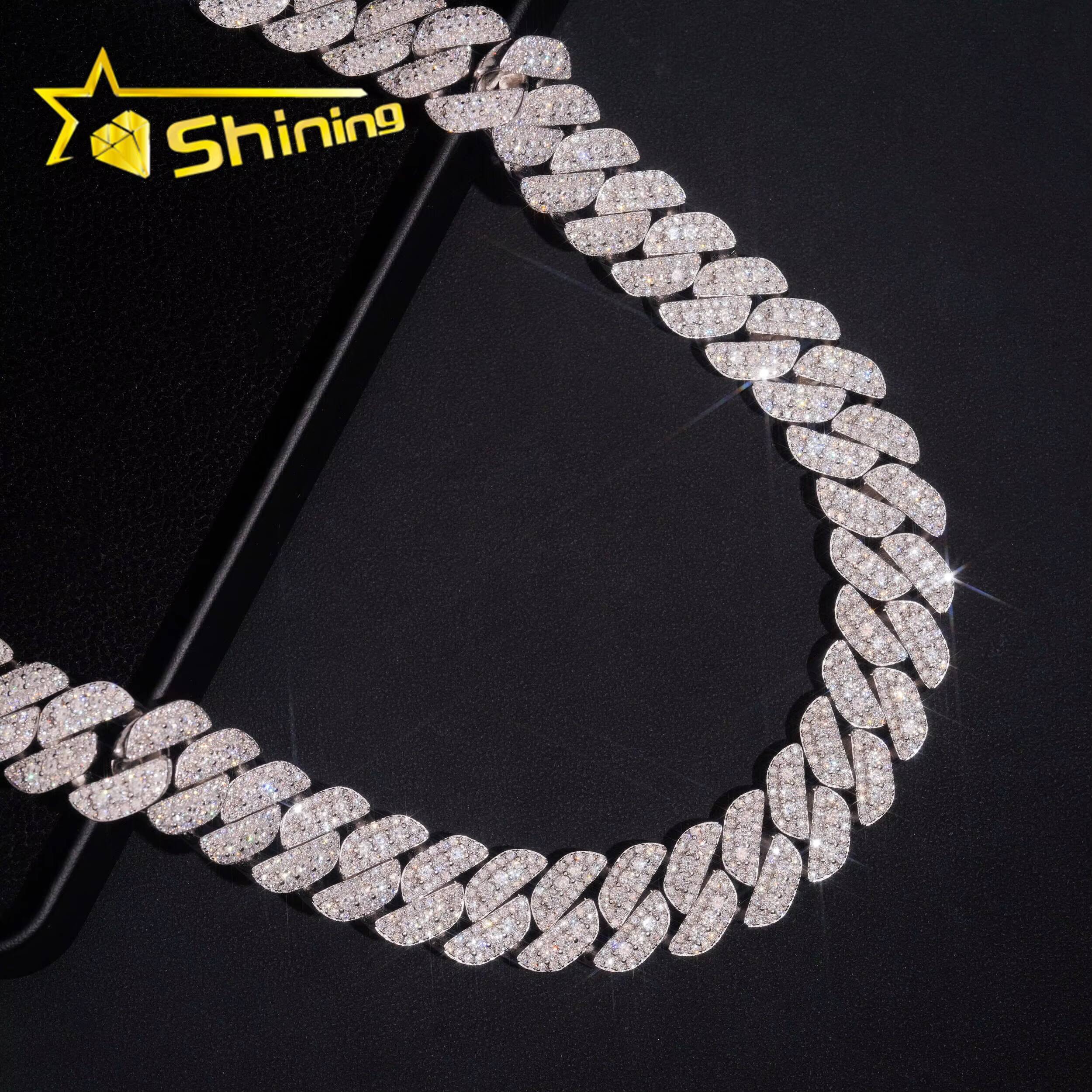 Hot Sale Fine Jewelry Pass Diamond Tester 925 Silver 18mm GRA Certified Moissanite Cuban Link Chain
