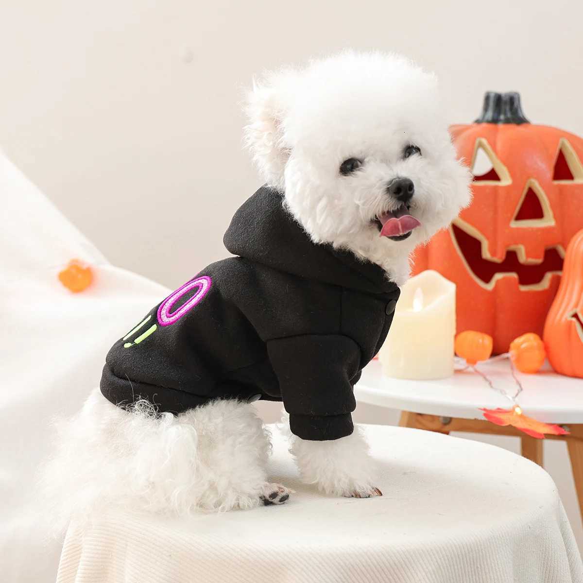 1PC Beautiful Halloween Cute Pet Clothes Pet Dog Mysterious Black Hooded Embroidered Alphabet Sweater Trickortreating Coat X250928