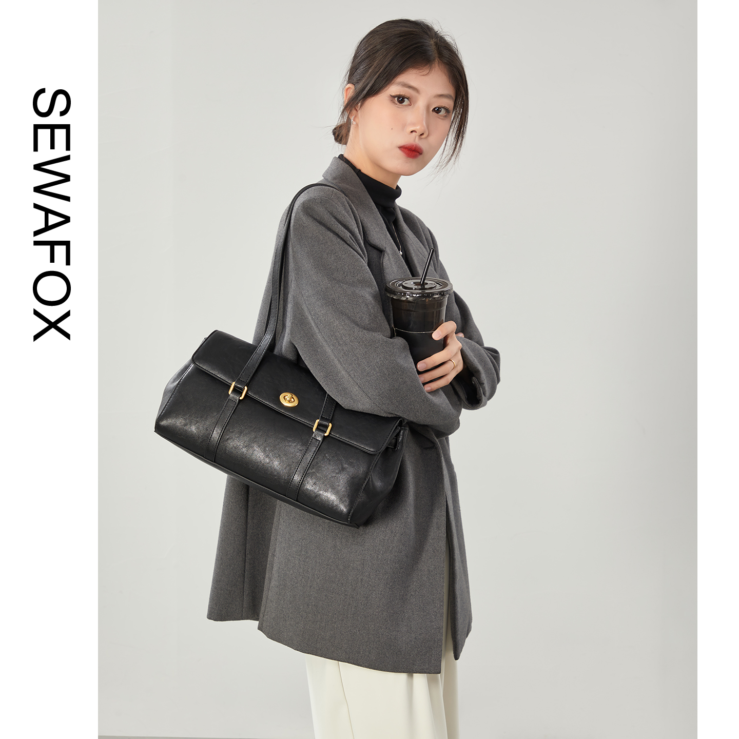 Sewafox Women's Shoulder Bag Fashion Retro Shoulder Bag Suitable for Daily Use Black Dark Brown