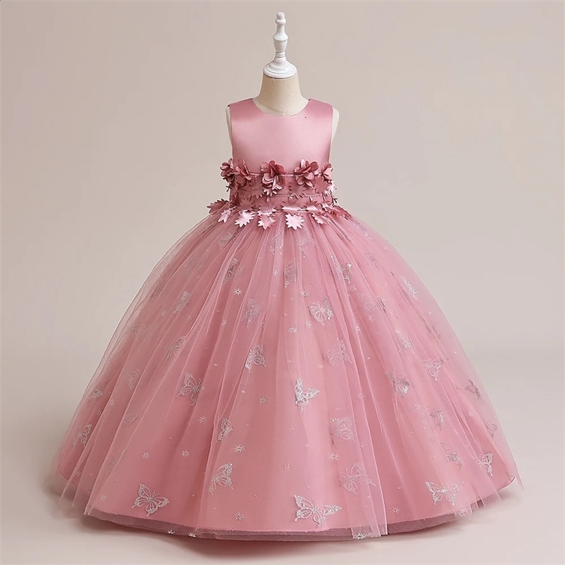 Summer Flower Girl Dress Pink Long Bridal Dress Girl Princess Dress Childrens Wedding Party Dress 240904