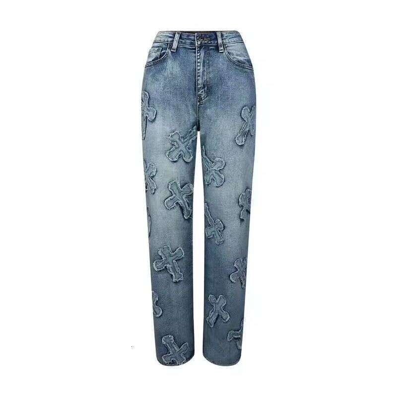 Women's Clothing Washed Denim Cross Hip Hop Straight Trousers