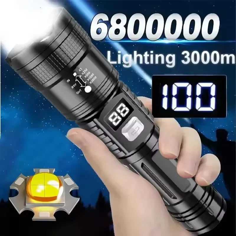 High Power LED Flashlights Builtin battery USB Rechargeable Strong Hand Light Multifunctional Torch Lamp For Emergency Camping D2509281