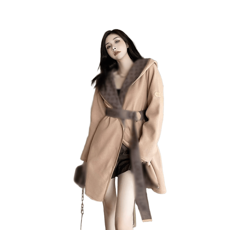 25SS Designer Autumn/Winter New Fashionable Trendy High Quality Retro Casual Letter Double sided Cashmere Hoodie Belt for Slim fit Medium length Women's Coat S-L