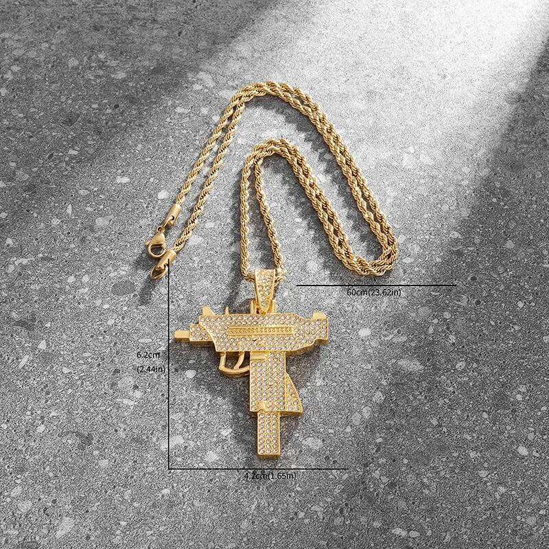Bling Iced Out Subhine Gun Pendant Necklace for Men Hip Hop Rock Street Party Cool Jewelry