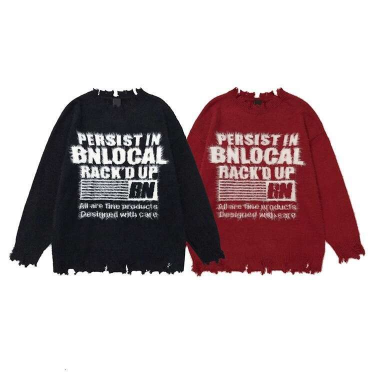 American Style Fashion Letter Sweater Autumn Loose Ins Trend Brand Street Irregular Frayed Knitwear