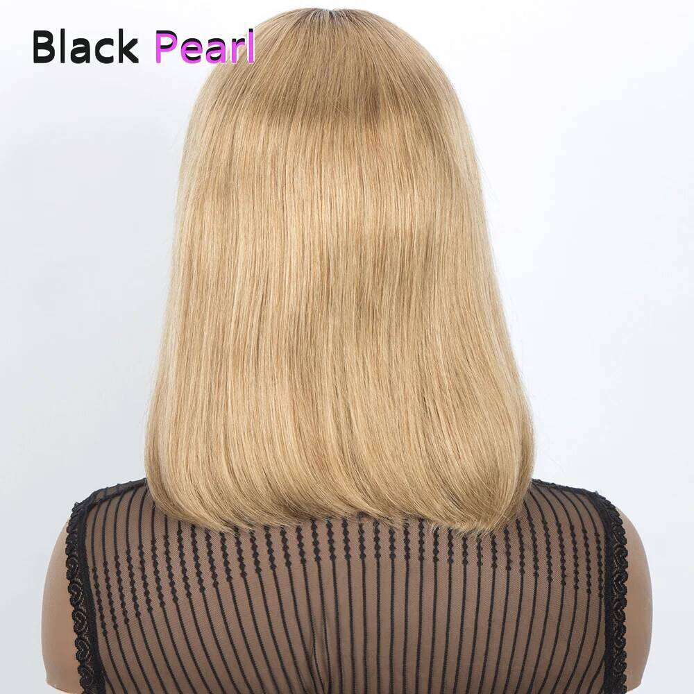 Short Bob Ombre Blonde Human Hair Wigs Straight 180 Density T Lace Front Colored Wig With Dark Roots For Woman Xiusiyuan2509