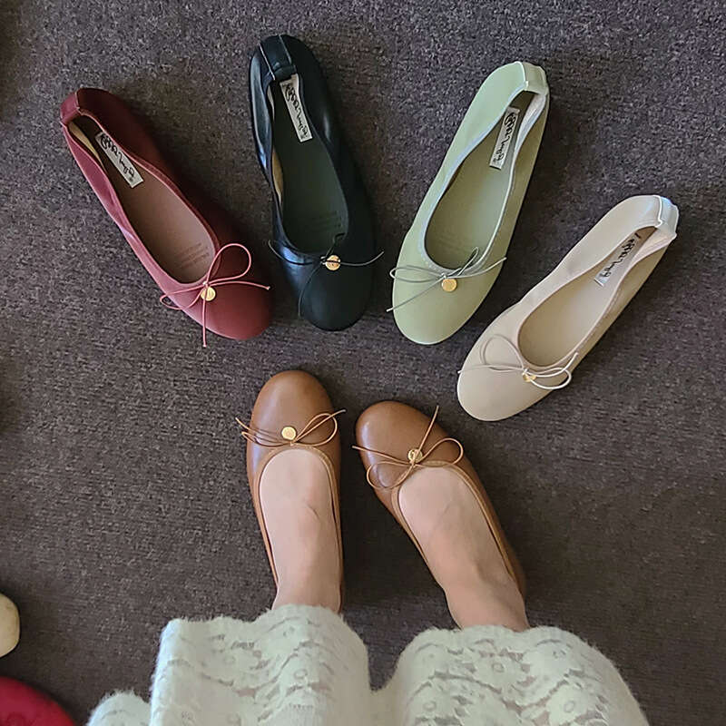Flat French Style Soft Sole Loafers Women's 2025 New Bowknot Ballet Grandma Shoes