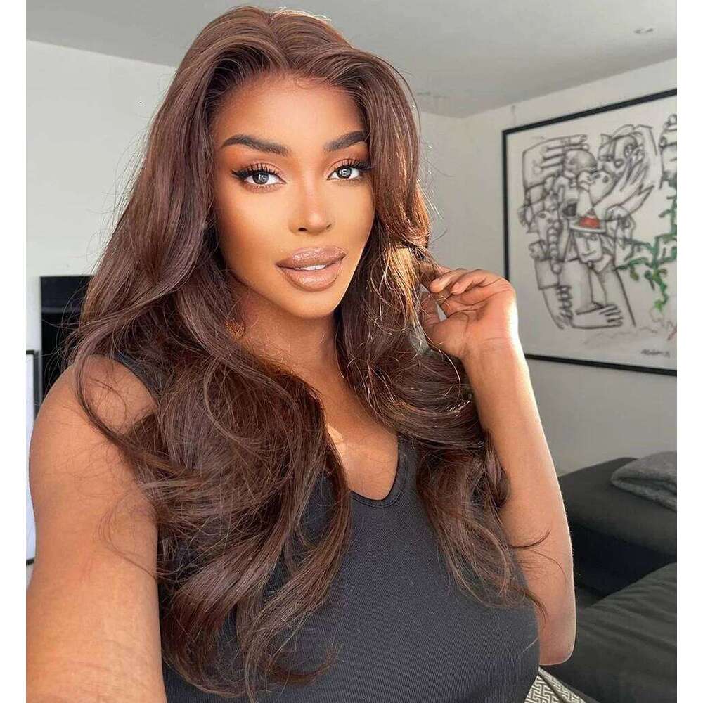 13X6 HD Front Chocolate Brown Fall Season Colored Body Wave Human Hair Transparent Lace Frontal Wigs Xiusiyuan2509