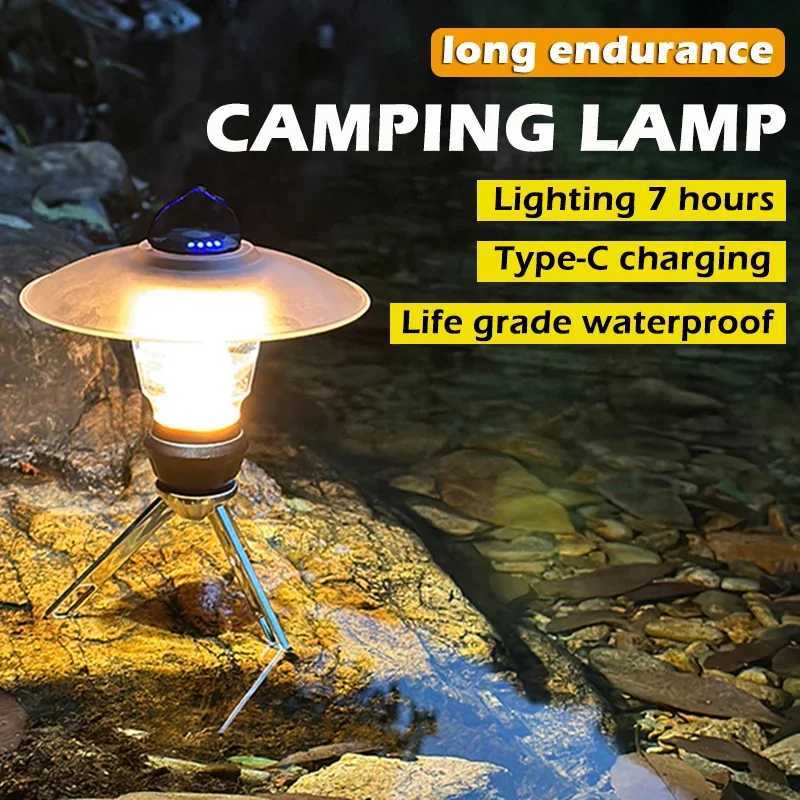 Camping Lantern with Tripod Dimmable Rechargeable LED Camping Tent Light Portable Small Camping Lamp Warm Light Tent Lantern C250928