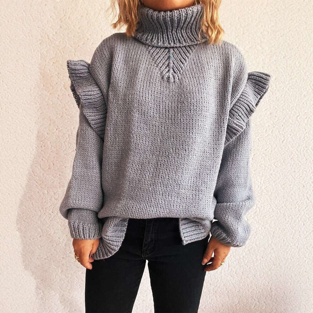 Autumn Winter New fashion Knitted Pullover High Collar Casual loose Solid Color Warm Women Sweater