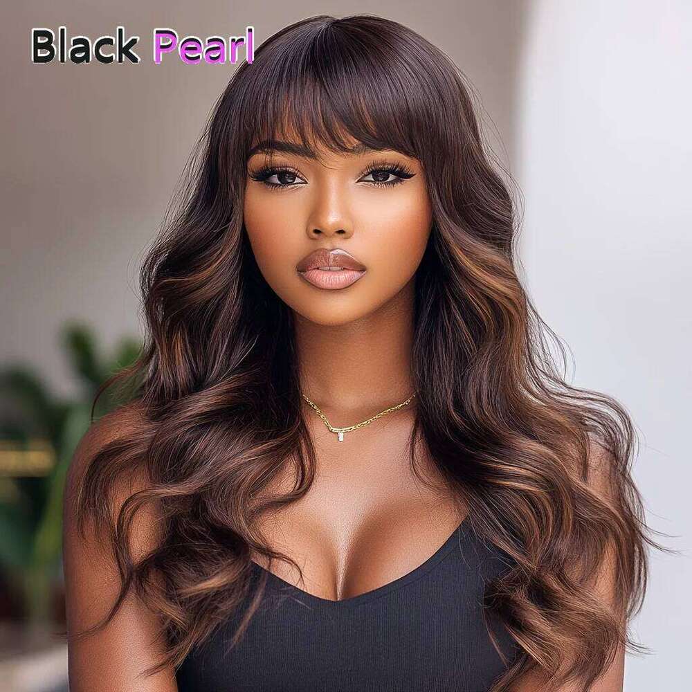 180D Highlight Wave Wig With Bangs Wear To Go Ombre Blonde Brazilian Body Wavy Human Hair Wigs For Women Xiusiyuan2509