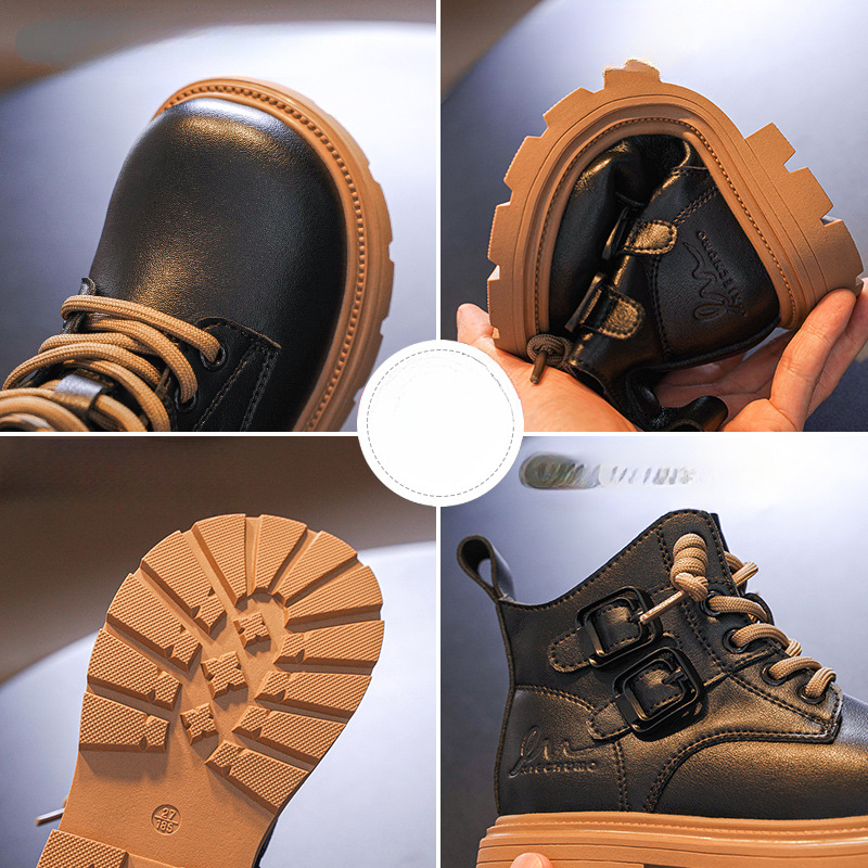 Winter new men's Martin boots with thick wool lining, big children's boots, double-layer cotton shoes, fashionable short leather boots, desi