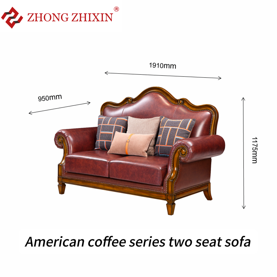 Zhong zhixin Designer Solid Wood Sofa Set, Luxury Leather Upholstered, American Style 3-Piece Living Room Furniture Including Sofa, Coffee Table & Sto