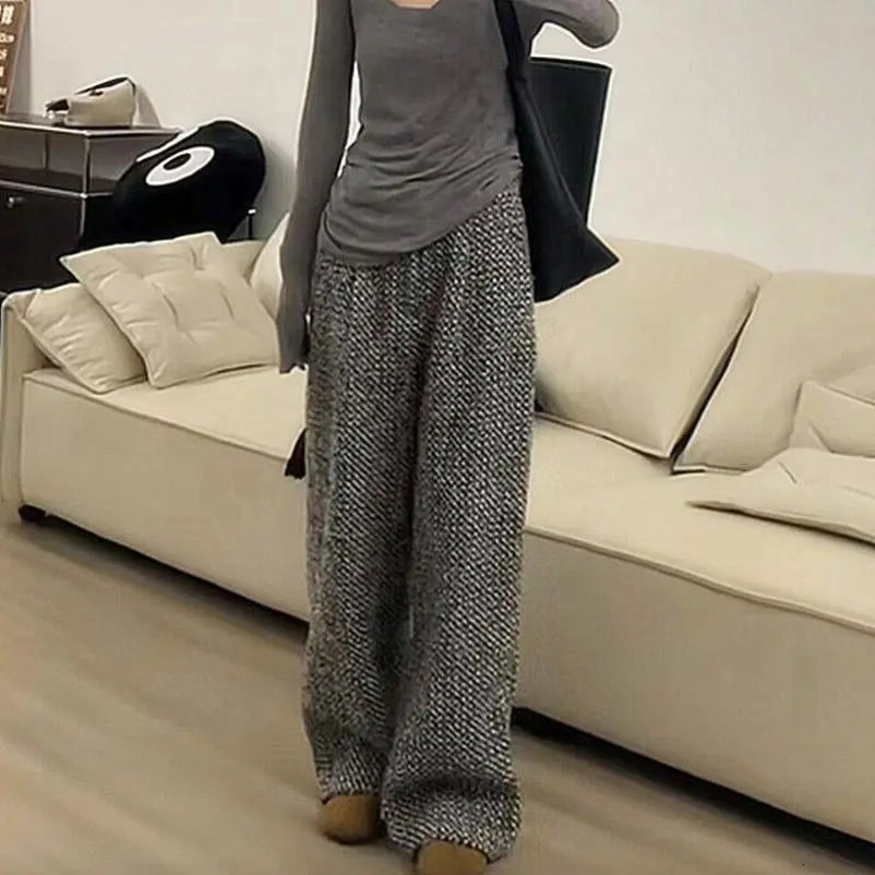 Women Autumn Winter Simplicity office Lady pocketv Solid color pants women clothing Fashion Allmatch Soft High Waist wide leg 250106