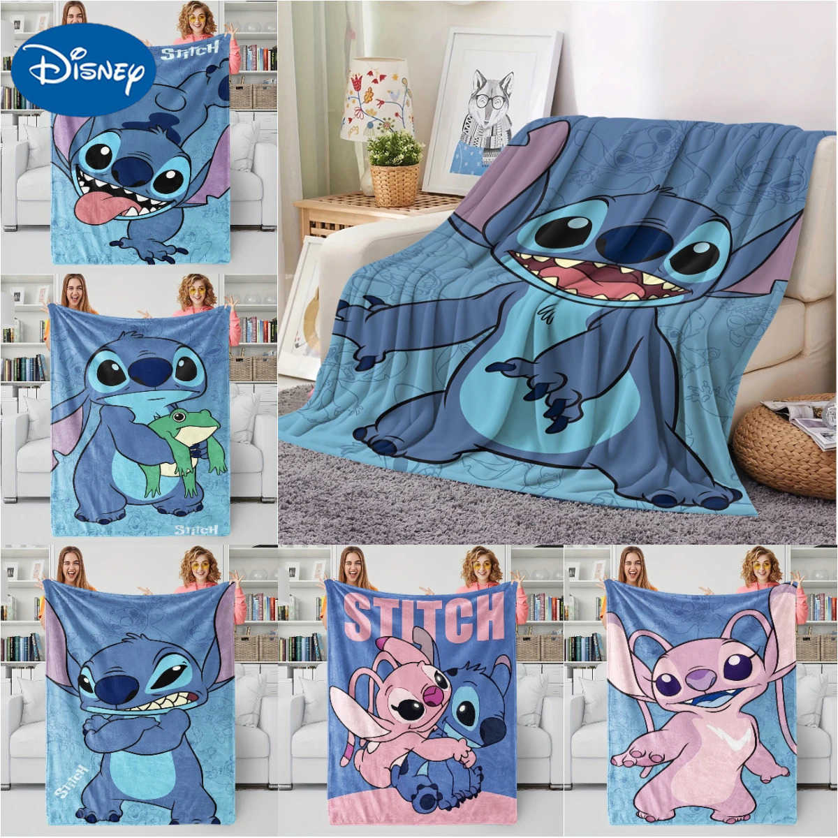 Disney Stitch Themed Plush Flannel Campfire Blanket for Kids - Ideal for Indoor & Outdoor Use H251119