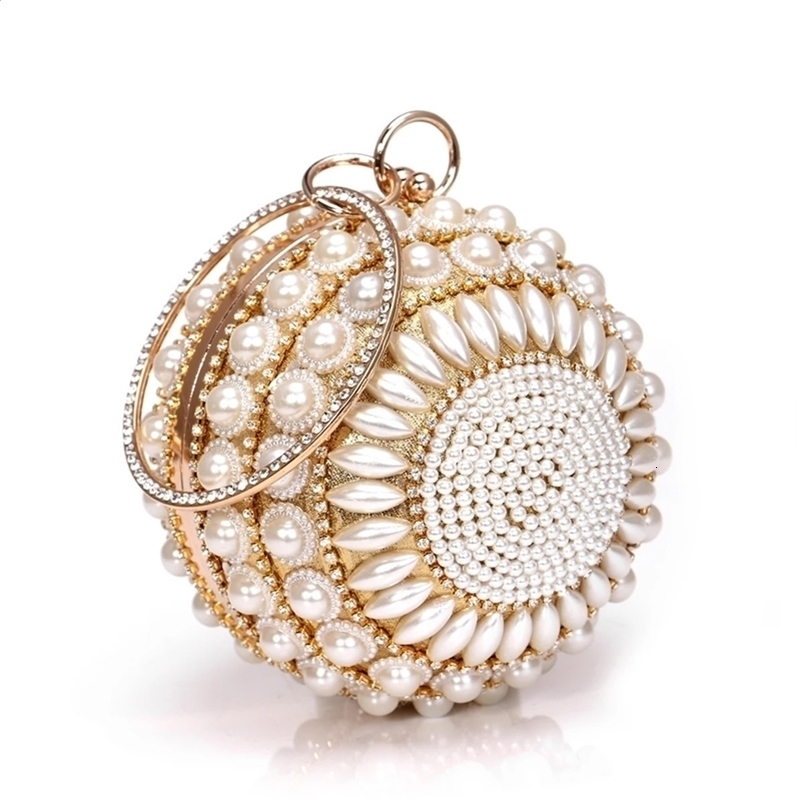 Beaded Diamond Day Clutches s Pearl Evening Bag Circular Shaped Chain Shoulder Handbags For Party Purse 240813ZYl