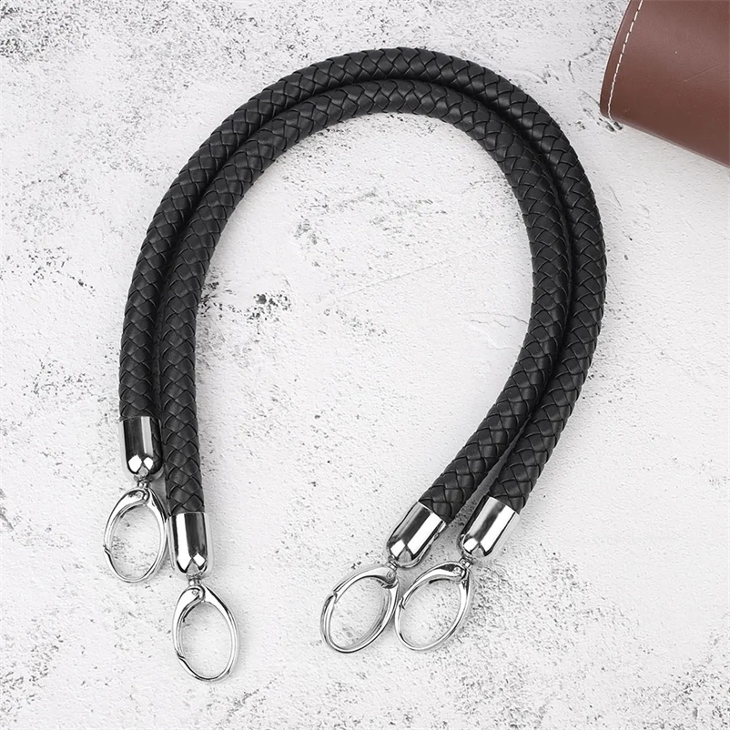 2 custom PU leather black braided rope handles for handbag shoulder straps handbags DIY accessories metal hooks and buckles241127bj
