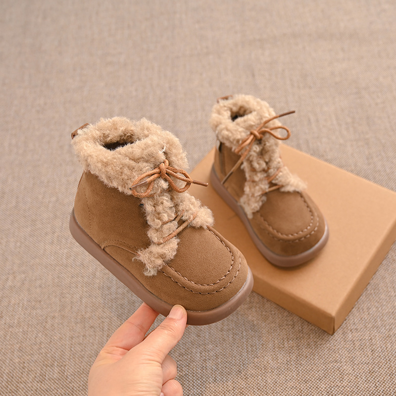 Winter new Korean style children's warm short boots, girls' anti slip side zipper Martin boots, boys' wool lined cotton boots, versatil