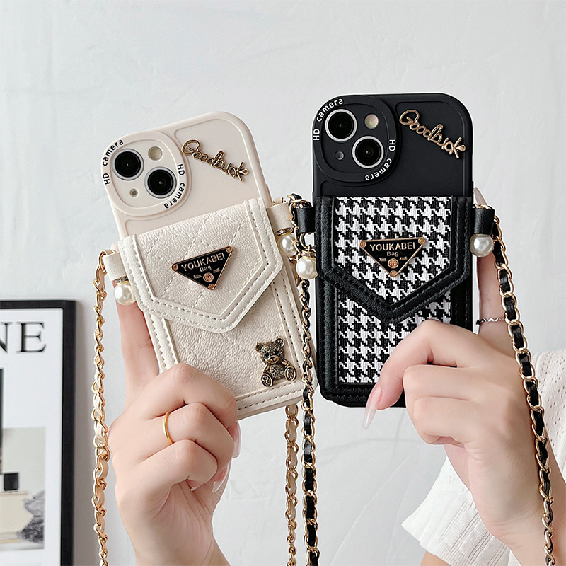 Luxury fashion PU leather With lanyard Case for iPhone 16 15 14 Phone Cover 15 13 12 11 Pro MAX Hard Cover Shockproof Back Funda Z250819