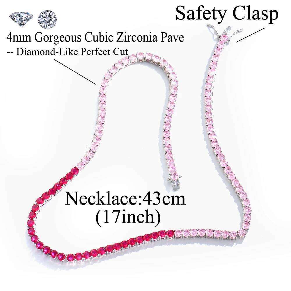 CWWZircons Chic Bling Pink Red Cubic Zirconia Round Chain Link Tennis Choker CZ Necklace for Women New Trendy Jewelry Gift CP117