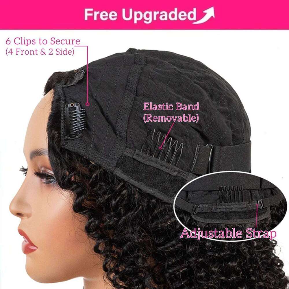 40Inch Kinky V-Part Human Hair Leave Out Upgrade Deep Wave Curly V Shape Wig No Glue Clip In Half Wigs 200 Density Xiusiyuan2509