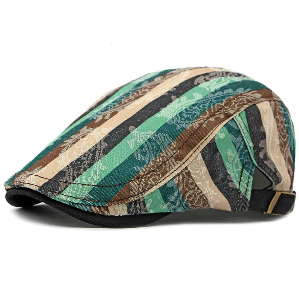 HT4339 Caps for Men Women Vintage Striped Adjustable Beret Cap Male Female Retro Artist Painter Beret Hat Spring Summer Flat Cap U250928