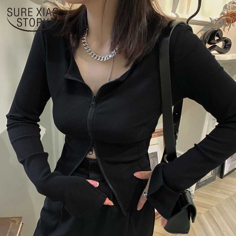 Zipper Women Cardigans Sweater Sexy Long Sleeve Corpped Knitted Autumn Fashion Female Top Casual Slim Blouse blusas mujer 12381 210528wtt