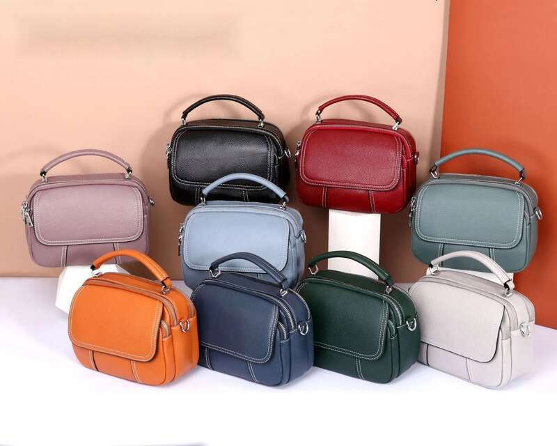 Fashionable top layer cowhide hand-held crossbody women's casual multi compartment handbag, large capacity soft leather