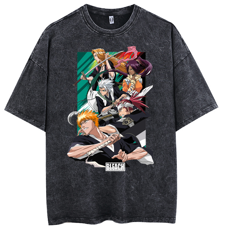 Summer BLEACH Anime Hero Print Distressed Washed Cotton Style T-Shirt - TT8859