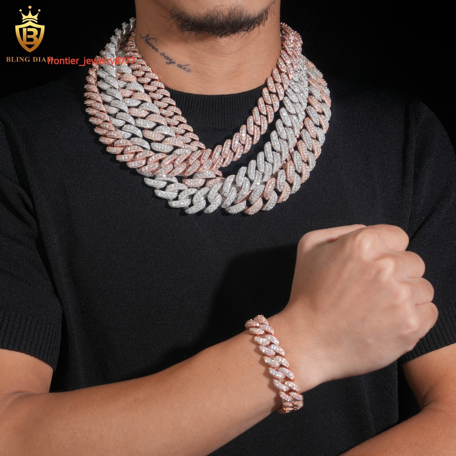 Hot Sale Rapper Jewelry 925 Sterling Silver Rose Gold Iced Out 13mm 15mm 18mm 22mm Moissanite Cuban Link Chain Necklace