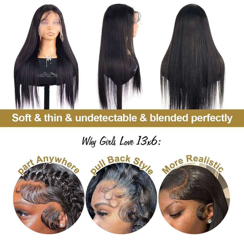 30 40 42 Inch 13X6 Hd Bone Straight Raw Hair Wigs 250 Density Brazilian Black Lace Frontal Wig 100% Human Hairs For Women Xiusiyuan2509