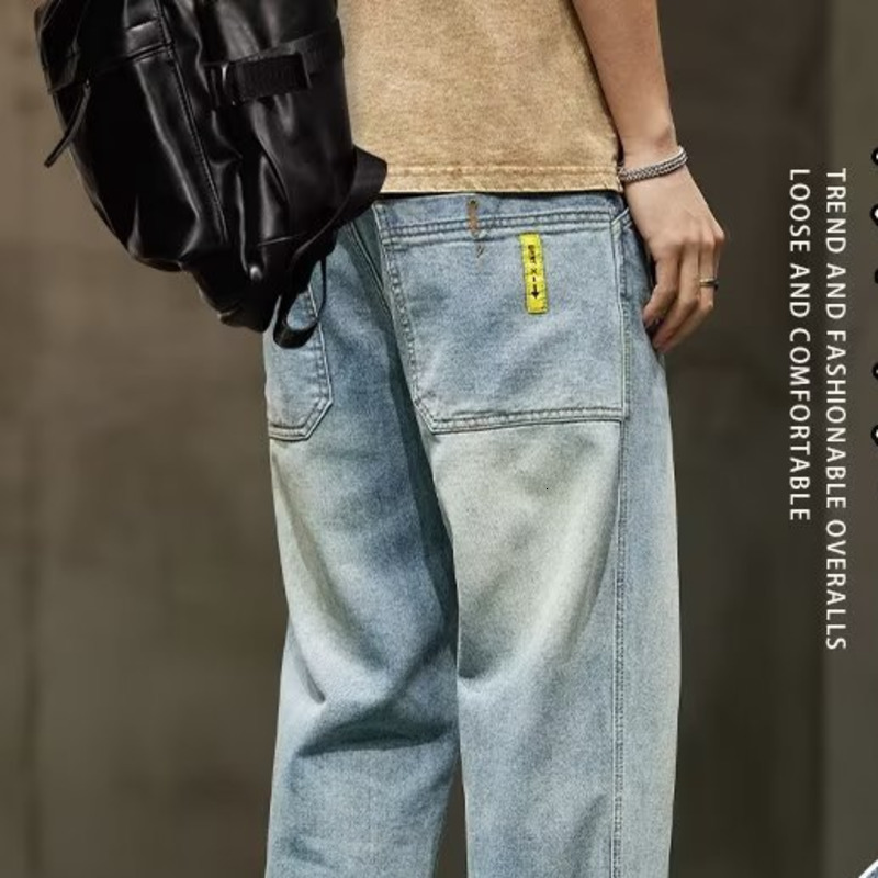 Men's Jeans Wide Leg Jeans Men Baggy Pants Summer Straight Cut Loose Retro Blue Denim Pants Streetwear Fashion Pockets Vintage Man Clothes 230904