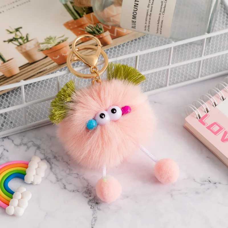 1pcs Cute Fluffy Fur Pompom Keychain Soft Plush Ball Key Chain Car Key Ring Women Charm Bag Small Briquettes Pendant SensoryXJ250928