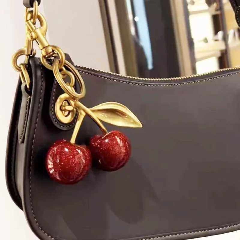 Luxury Cute Cherry Keychain Bag Charms Purse Key Chains Women Cute Car keyrings leather handbags Valentines Day Gifts Y250928as