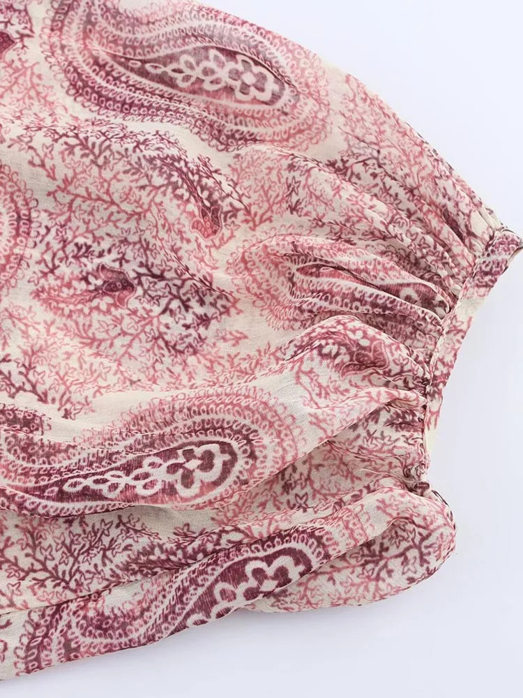 2025 Women Summer MIDI Dress Vintage Print Chiffon VNeck Cascading Ruffle Long Sleeve Female Elegant Street Dresses Clothing 250811A