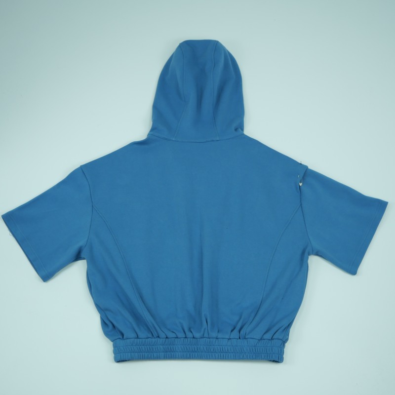 New Summer Zip Short-Sleeve Outerwear - Hooded Solid T-Shirt with Pocket, Drawstring, Unisex Casual Top, Customizable Design-01016