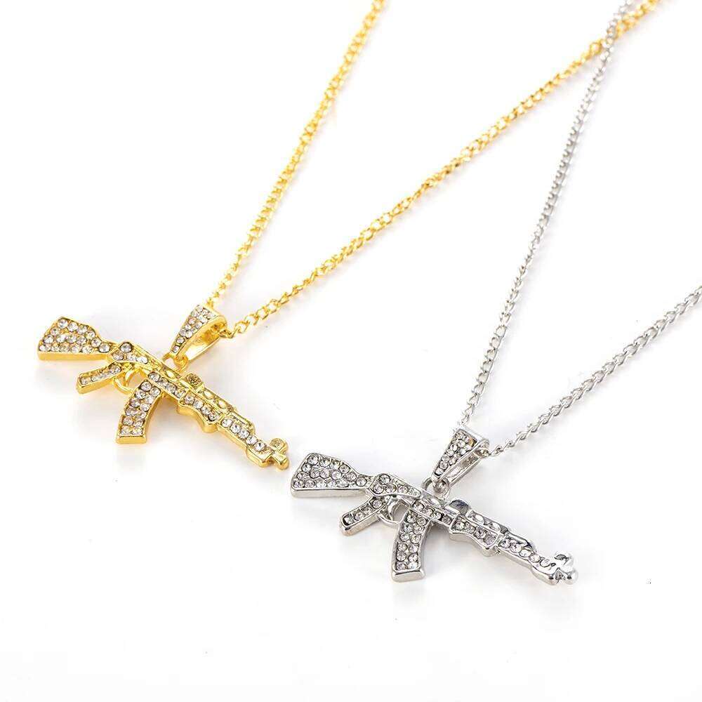 Choker Necklaces Rifle model for Gun Punk Pendant Crystal Rhinestone Chain Necklace Women Men Chains Jewelry Gift