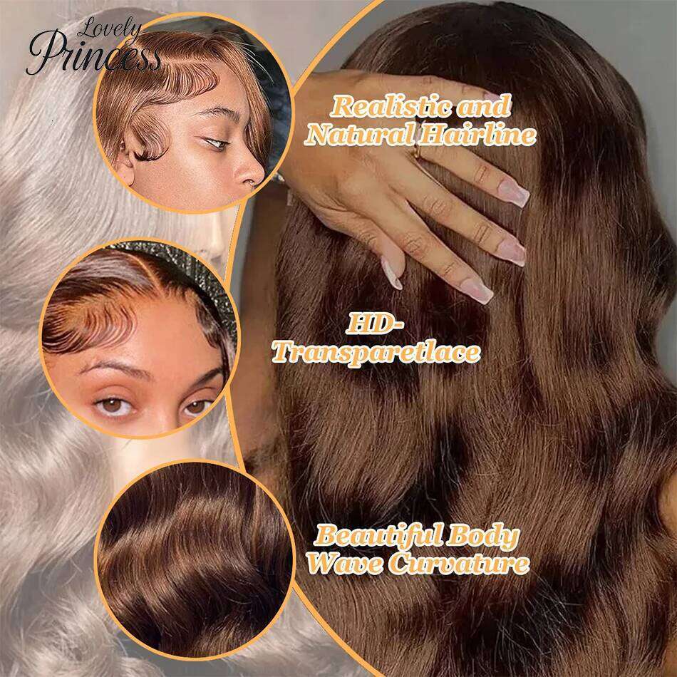30 Inch Chocolate Brown Body Wave Front Wig Transparent 13X6 HD Lace Frontal Wigs 13X4 Preplucked Colored Human Hair4x4 5X5 Xiusiyuan2509