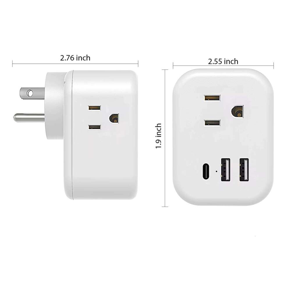 Side Power Strip With Spaced Splitter 3 AC Multi Plug 5V 2.1A Compact Outlet Extender Socket-BAIYOU13