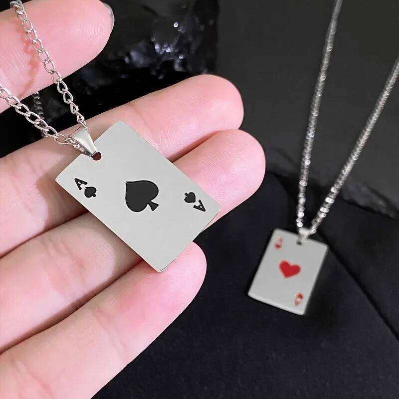 New Stainless Steel Poker Card Ace of Spades Pendant Necklace for Women Men Featuring Playing Cards Jewelry Hip Hop Gifts