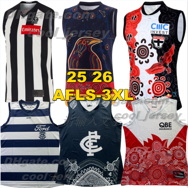 XXXL 25 26 Collingwood Adelaide Crows Rugby Jerseys 2025 2026 Geelong Cats Carlton Sydney Swans St. Kilda Jersey AFL rugby shirts Vest Men Uniforms 3XL