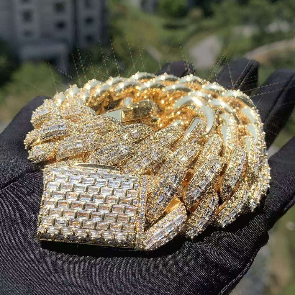 20mm designer jewelry moissanite chain cuban k High Quality VVS Moissanite Dia Chain Silver White Gold Plated Hip-hop chains for men necklace High qua