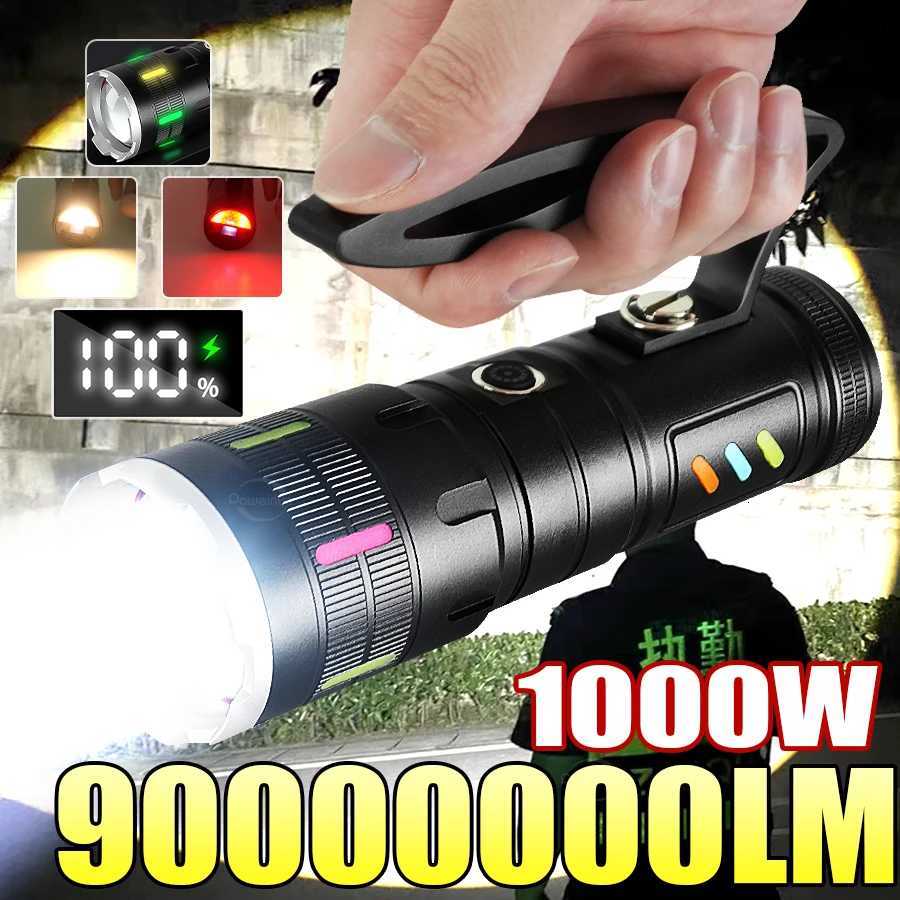 90000000LM 1000W Ultra Powerful LED Flashlight TypeC Rechargeable COB Torch Lamp Long Shot 6000M Tactical Light Fishing Camping D250928